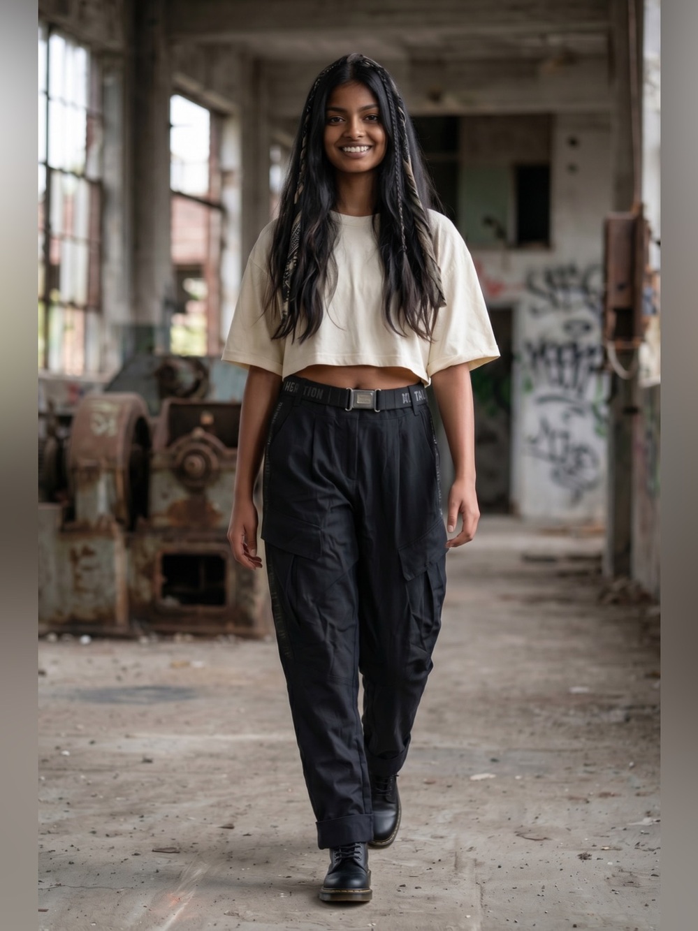 Womens Straight-Leg Cargo Pants in Black
